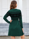 Women Long Sleeve Knitted Crewneck High Waist A-Line Cute Mini Sweater Dress