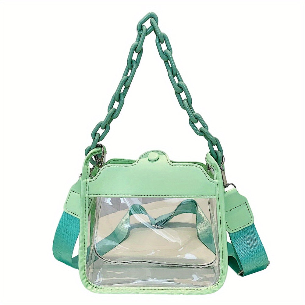 solvbao  Clear PVC Crossbody Bag, Colorful Waterproof Square Purses, Trendy Chain Shoulder Bag For Travel Beach Swimming