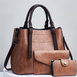 3pcs Faux Leather Tote Bag Set, Fashion Handbag With Clutch Purse And Credit Card Holder, Women's Shoulder Bag