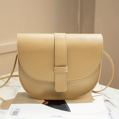 solvbao  Simple PU Leather Saddle Bag, Shell Shaped Crossbody Bag Mobile Phone Bag For Girls