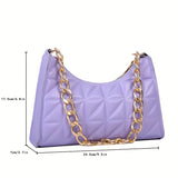 Argyle Quilted Shoulder Bag, Trendy Chain Baguette Bag, Solid Color Underarm Purse For Women