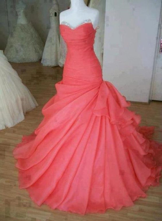 solvbao Charming Watermelon Organza Floor Length Prom Gowns, Prom Dress , Formal Gowns