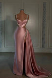 kamahe Glamorous Pink Prom Dress Sweetheart Spaghetti Strap With High Slit Trail