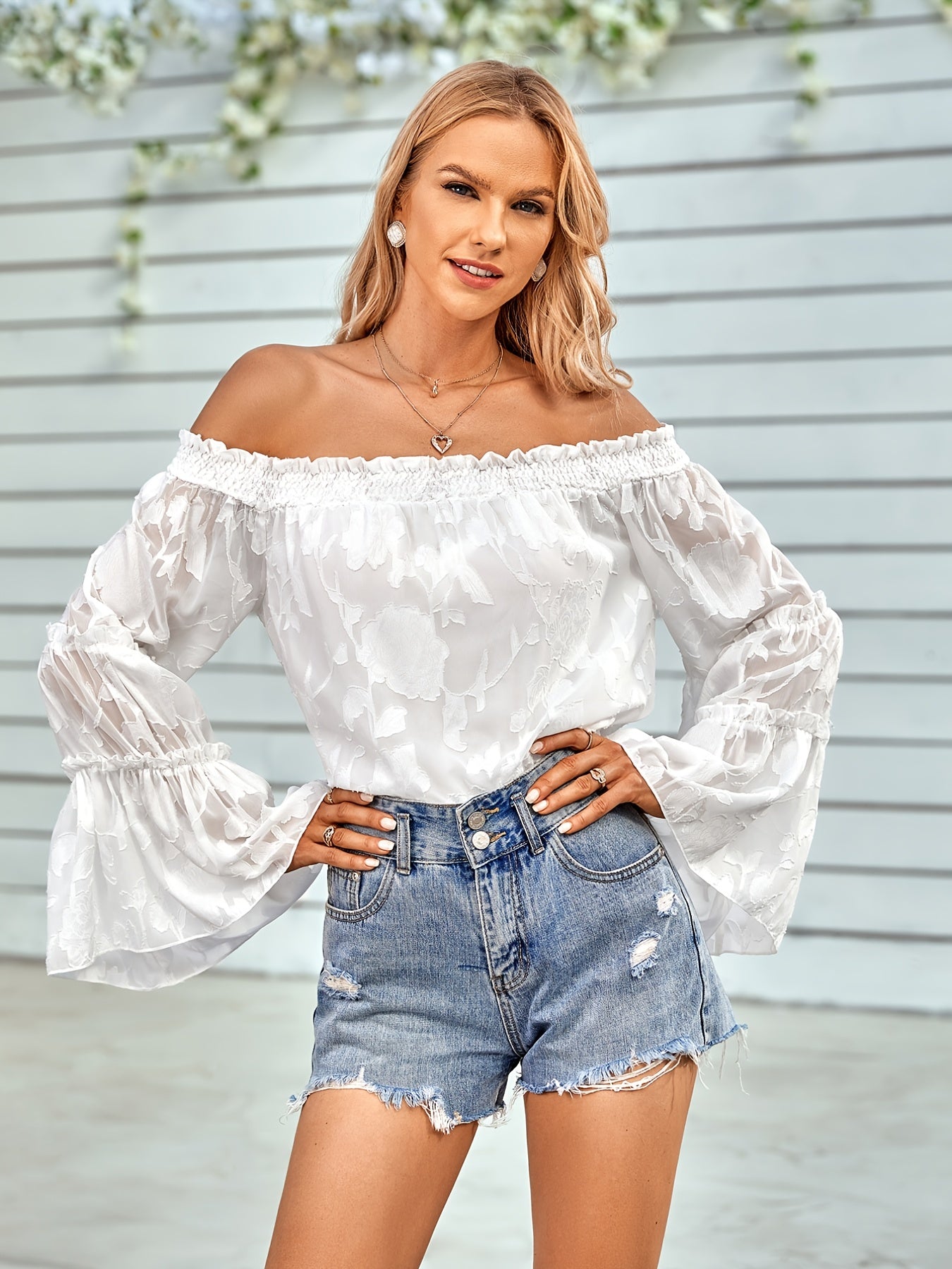 solvbao  Long Sleeve Off Shoulder Blouse, Casual Every Day Top For Spring & Summer, Women's Clothing