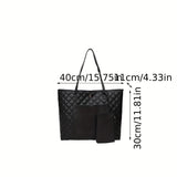 Argyle Quilted Tote Bag With Coin Purse, Women's Large Capacity Handbags, Fashion Commuter Shoulder Bag