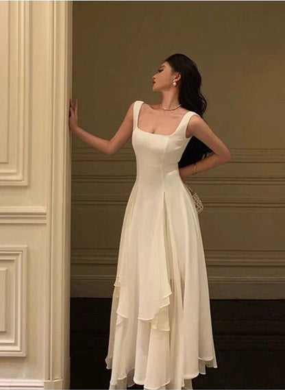 Solvbao Ivory Chiffon Straps Long Party Dress Prom Dress, Ivory Formal Dress