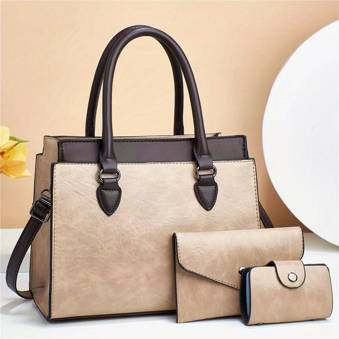 3pcs/set Vintage Top Handle Satchel, Retro Shoulder Tote Bag, Women's Fashion Handbag, Crossbody Bag & Clutch Purse