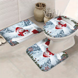 4pcs Snowman Shower Curtain - Waterproof Christmas Curtain Set With Non-Slip Rugs, Toilet U-Shape Mat, Toilet Seat Cover, Machine Washable Bathroom Decoration Curtain Set With 12 Hook, Christmas Theme Bathroom Accessories