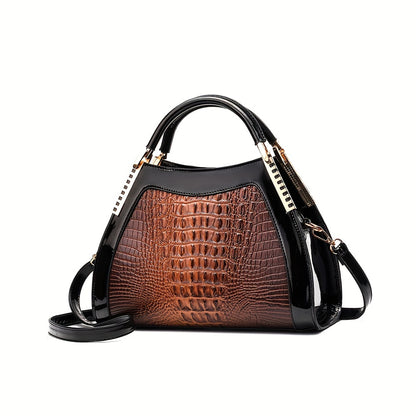 solvbao  Gradient Crocodile Embossed Handbag, Vintage Crossbody Bag, Top Handle Clutch Purse For Women