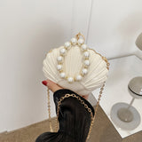 Trendy Shell Mini Crossbody Bag, Solid Color Faux Pearls Handle Bag, Elegant Shoulder Bag For Every Occasion