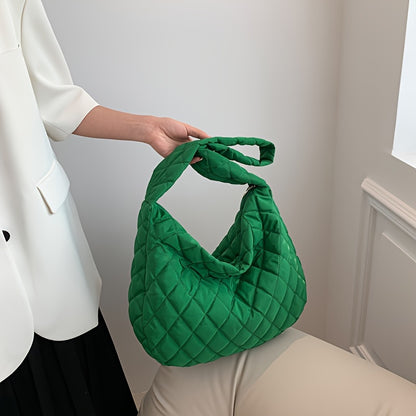 solvbao  Large Puffer Tote Bag, Quilted Down Bag For Women, Soft Lattice Daily Use Crossbody Bag