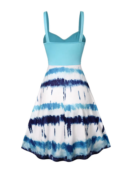 solvbao  Tie Dye Criss Cross Dress, Casual Sleeveless Ruffle Dress, Women's Clothing