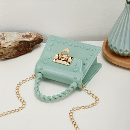 solvbao  Mini Jelly Studded Handbags, Fashion Chain Crossbody Bag, Cute PVC Flap Purse For Women (4.9*2.2*4.1)Inch