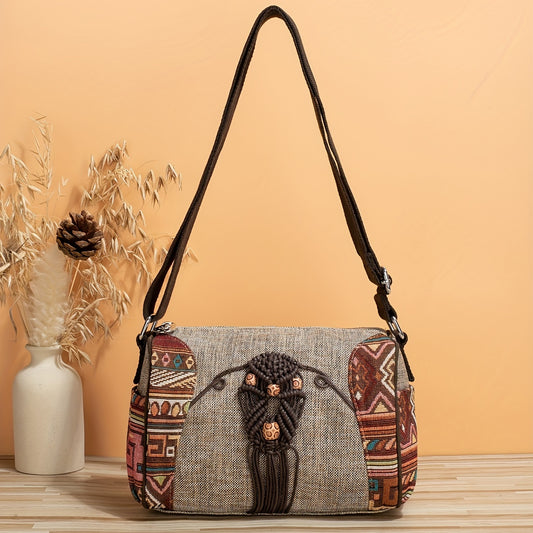 solvbao  Vintage Geometric Pattern Underarm Bag, Ethnic Shoulder Bag With Woven Decor, Women's Zipper Armpit Bag