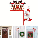 1pc Santa and Reindeer Christmas Door Corner Sign - Wooden Sculpture for Living Room, Bedroom, Office, and Outdoor Indoor Decoration