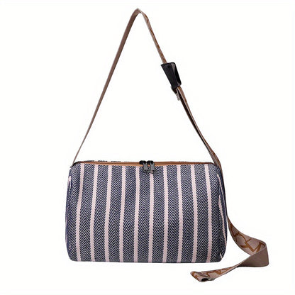 solvbao  Vintage Striped Pattern Shoulder Bag, Ethnic Zipper Crossbody Bag, Women's Bohemian Travel Bag