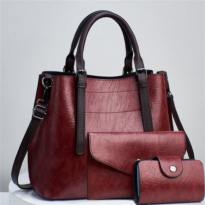 3pcs Faux Leather Tote Bag Set, Fashion Handbag With Clutch Purse And Credit Card Holder, Women's Shoulder Bag