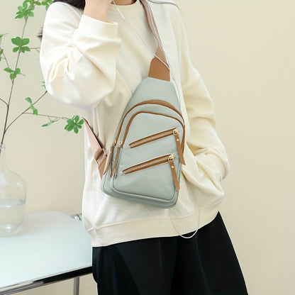 solvbao  Vintage Zipper Front Sling Bag, Multi Pockets Chest Bag, Trendy Nylon Crossbody Bag