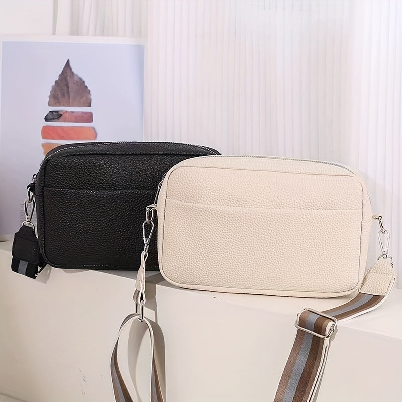 solvbao Wide Strap Cube Crossbody Bag, PU Leather Textured Bag Purse, Classic Fashion Versatile Shoulder Bag