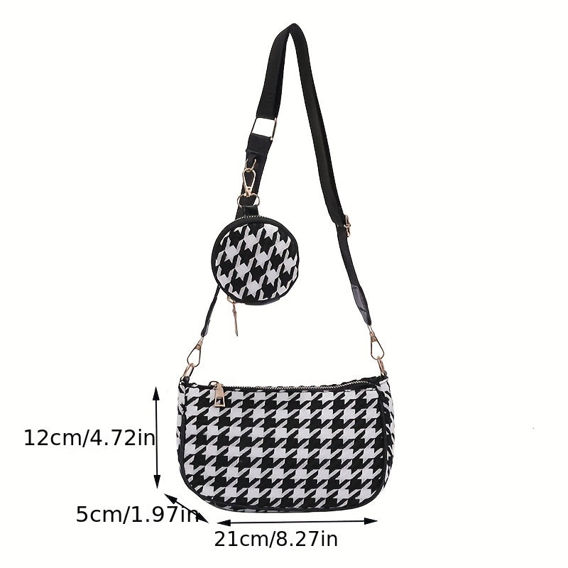 solvbao Checker Pattern Crossbody Bag Fashionable One Shoulder Bag, Trendy Underarm Bag With Small Coin Purse