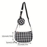 solvbao Checker Pattern Crossbody Bag Fashionable One Shoulder Bag, Trendy Underarm Bag With Small Coin Purse