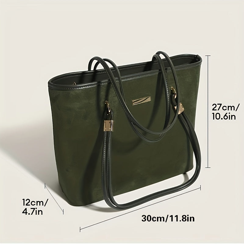 solvbao  Large Capacity Rope Strap Tote Bag, Woolen Cloth Textured Shoulder Bag, Casual Versatile Commuter Bag