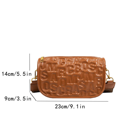 solvbao  Bright Embossed Crossbody Bag, Fashion Flap Shoulder Bag, Zipper Bag For Work With Wide Strap