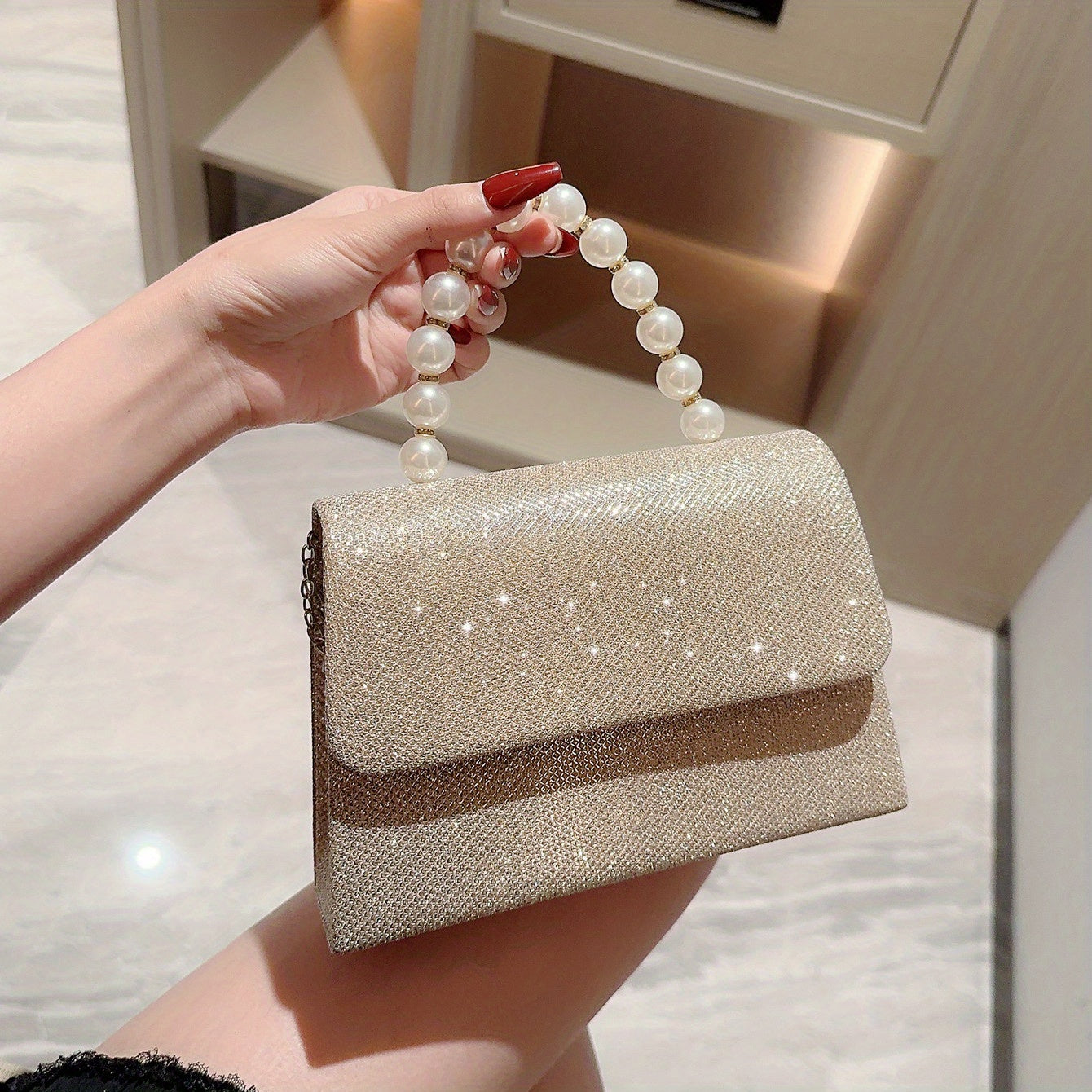 solvbao  Glitter Versatile Shoulder Bag, Flap Magnet Elegant Stylish Underarm Bag, Portable Top Handle Handbag