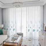 1pc Thin Embroidered Sheer Curtain With Banana Leaf Pattern, Pastoral Style White Embroidered Window Curtain, Rod Pocket, Suitable For Living Room And Bedroom Home Decoration