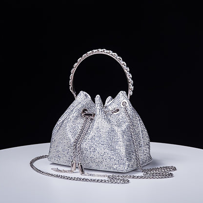 solvbao  Mini Glitter Rhinestone Bucket Bag, Bling Sparkle Crossbody Bag, Women's Handbag & Shoulder Purse For Wedding Party Prom (16.99cm X 15.01cm X 10.01cm)