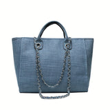 Women's Minimalist Tote Bag, Canvas Shoulder Bag With Chain Strap, All-Match Bag