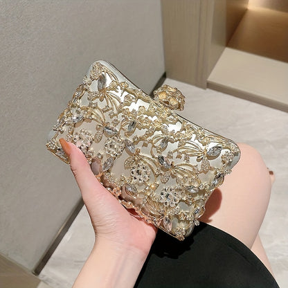 solvbao Hollow Rhinestone Evening Bag, Elegant Box Clutch Purse, Women's Handbags For Party Prom Wedding