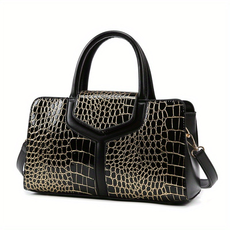 solvbao  Luxury Crocodile Print Tote Bag, Vintage Top Handle Satchel, Women's Fashion Handbag, Shoulder Bag, Crossbody Bag & Purse