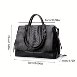 Top Handle Satchel Large Capacity Tote Bag, PU Leather Textured Shoulder Bag, Casual Versatile Commuter Bag