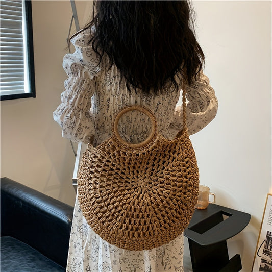 solvbao  Straw Woven Tote Bag, Summer Beach Large Capacity Crossbody Bag, Versatile Elegant Handbag