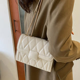 Trendy Chain Crossbody Bag, Argyle Quilted Shoulder Bag, Women's Simple Flap Square Purse