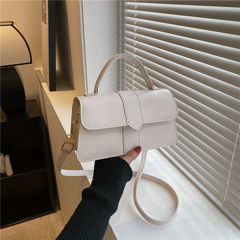 Retro Solid Color Crossbody Bag, Fashion Casual PU Leather Square Handbag, Women's Simple Versatile Shoulder Bag & Purse