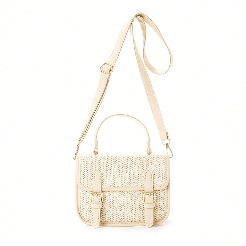 solvbao  Trendy Minimalist Straw Square Bag, Stitching Flap Shoulder Bag, All-Match Crossbody Bag