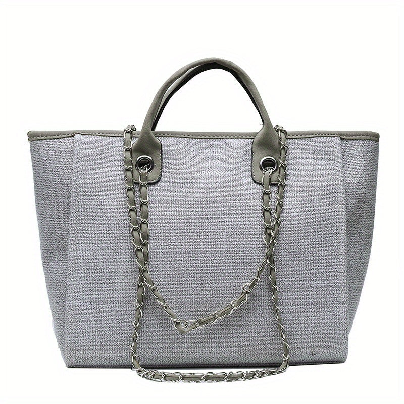 Women's Minimalist Tote Bag, Canvas Shoulder Bag With Chain Strap, All-Match Bag