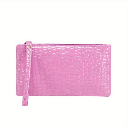 Crocodile Embossed Wallet, Women's PU Leather Clutch Purse, Fashion Zipper Handbag With Wristlet