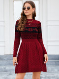 Women Long Sleeve Knitted Crewneck High Waist A-Line Cute Mini Sweater Dress