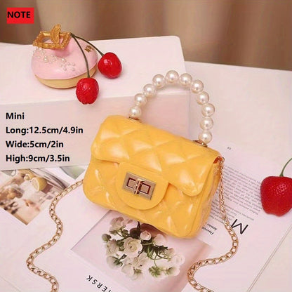 solvbao  Mini Jelly Handbag For Girls, Faux Pearl Handle Coin Purse, Trendy Chain Crossbody Bag (12.45*8.89*5.08cm)