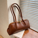 solvbao Double Zipper Baguette Bag, Elegant Solid Color Shoulder Bag Women's Retro Style Handbag