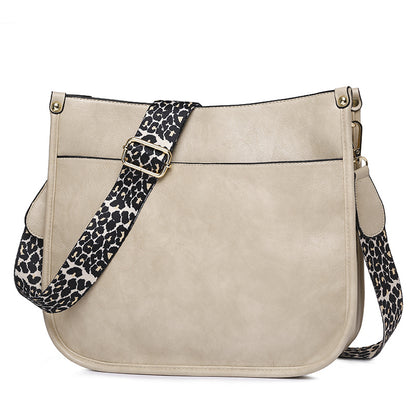 solvbao Leopard Print Straps Crossbody Bag, Solid Color Saddle Bag, Shoulder Zipper Bag For Work