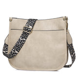 solvbao Leopard Print Straps Crossbody Bag, Solid Color Saddle Bag, Shoulder Zipper Bag For Work