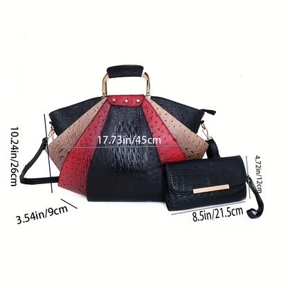 solvbao  Crocodile Pattern Handbag Set, Women's Stylish Shoulder Bag & Clutch Bag Set