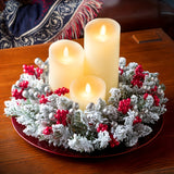 1pc Classic Christmas Candle Centerpiece Wreath with Flocking, Festive Holiday Home Decor, Non-Electric, Featherless Traditional Style Decorative Garland