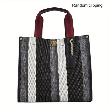 solvbao  Striped Large Capacity Crossbody Tote Bag, Canvas Lightweight Messenger Satchel Bag, Casual Fashion Versatile Shoulder Bag