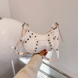 solvbao  Y2K Crocodile Pattern Underarm Bag, Trendy Studded Decor Crossbody Bag, Women's Small Crescent Bag