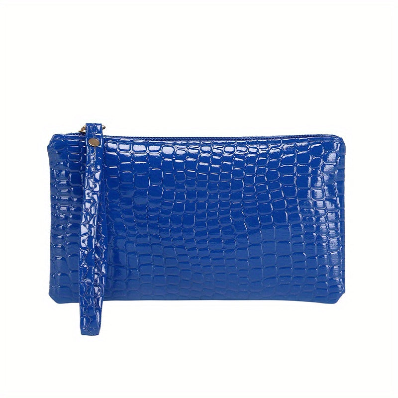 Crocodile Embossed Wallet, Women's PU Leather Clutch Purse, Fashion Zipper Handbag With Wristlet